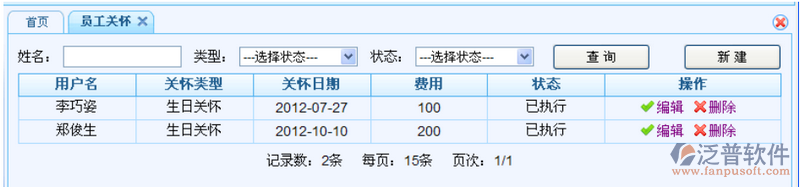 管理、記錄公司對所有內(nèi)部員工關懷的信息