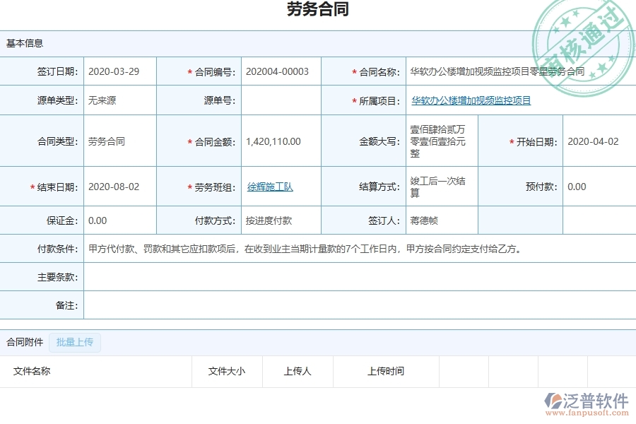 三、泛普軟件-園林工程管理系統(tǒng)中勞務(wù)合同報表的注意事項