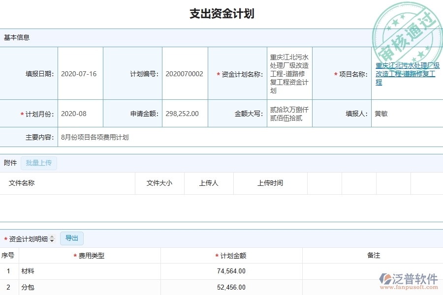 泛普軟件-市政工程企業(yè)管理系統(tǒng)中資金報(bào)表的核心功能